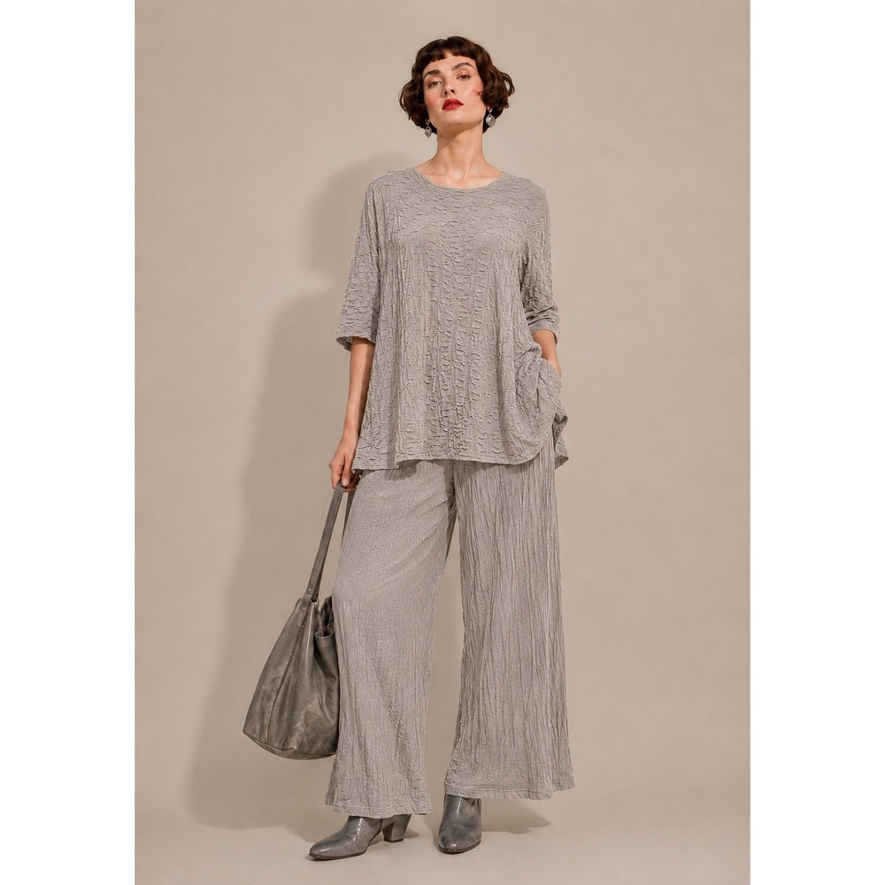 Komil Large Gray Textured Cotton Tunic Swing Top